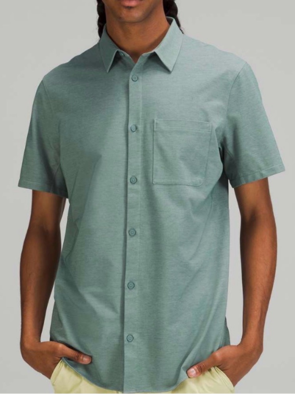 LULULEMON men’s large  Commission short sleeve button down in tidewater teal